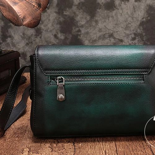 Vintage Womens Green Leather Saddle Shoulder Bag Small Satchel Bag Crossbody Bag for Ladies