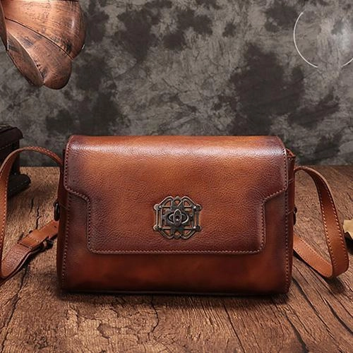 Vintage Womens Green Leather Saddle Shoulder Bag Small Satchel Bag Crossbody Bag for Ladies