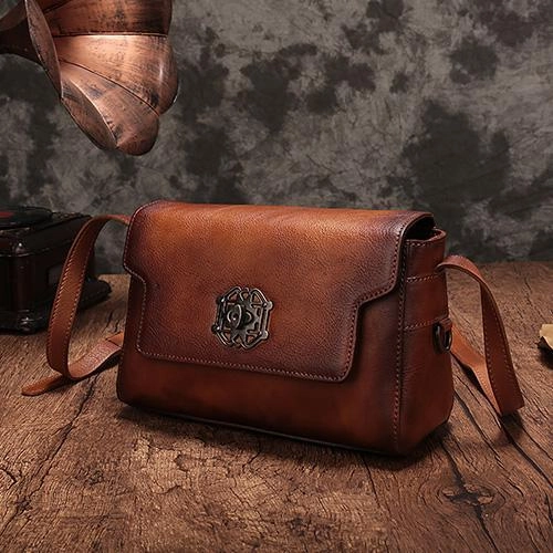Vintage Womens Green Leather Saddle Shoulder Bag Small Satchel Bag Crossbody Bag for Ladies