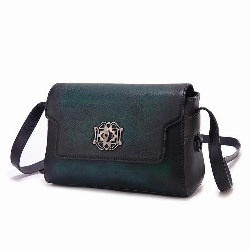 Vintage Womens Green Leather Saddle Shoulder Bag Small Satchel Bag Crossbody Bag for Ladies