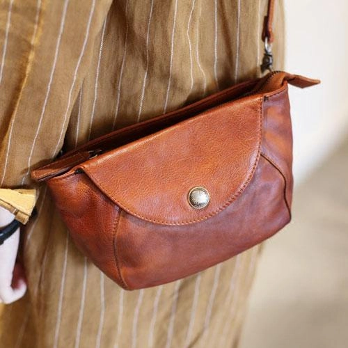 Vintage Womens leather Small Brown Crossbody Bag Brown Side Bag Shoulder Bag for Ladies