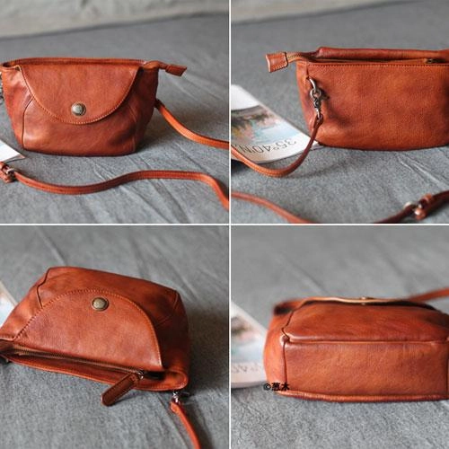 Vintage Womens leather Small Brown Crossbody Bag Brown Side Bag Shoulder Bag for Ladies