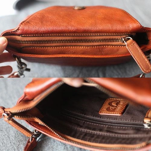 Vintage Womens leather Small Brown Crossbody Bag Brown Side Bag Shoulder Bag for Ladies