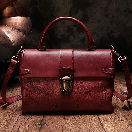 Vintage Womens Purple Leather Satchel Handbags Purse Shoulder Crossbody Bags for Ladies