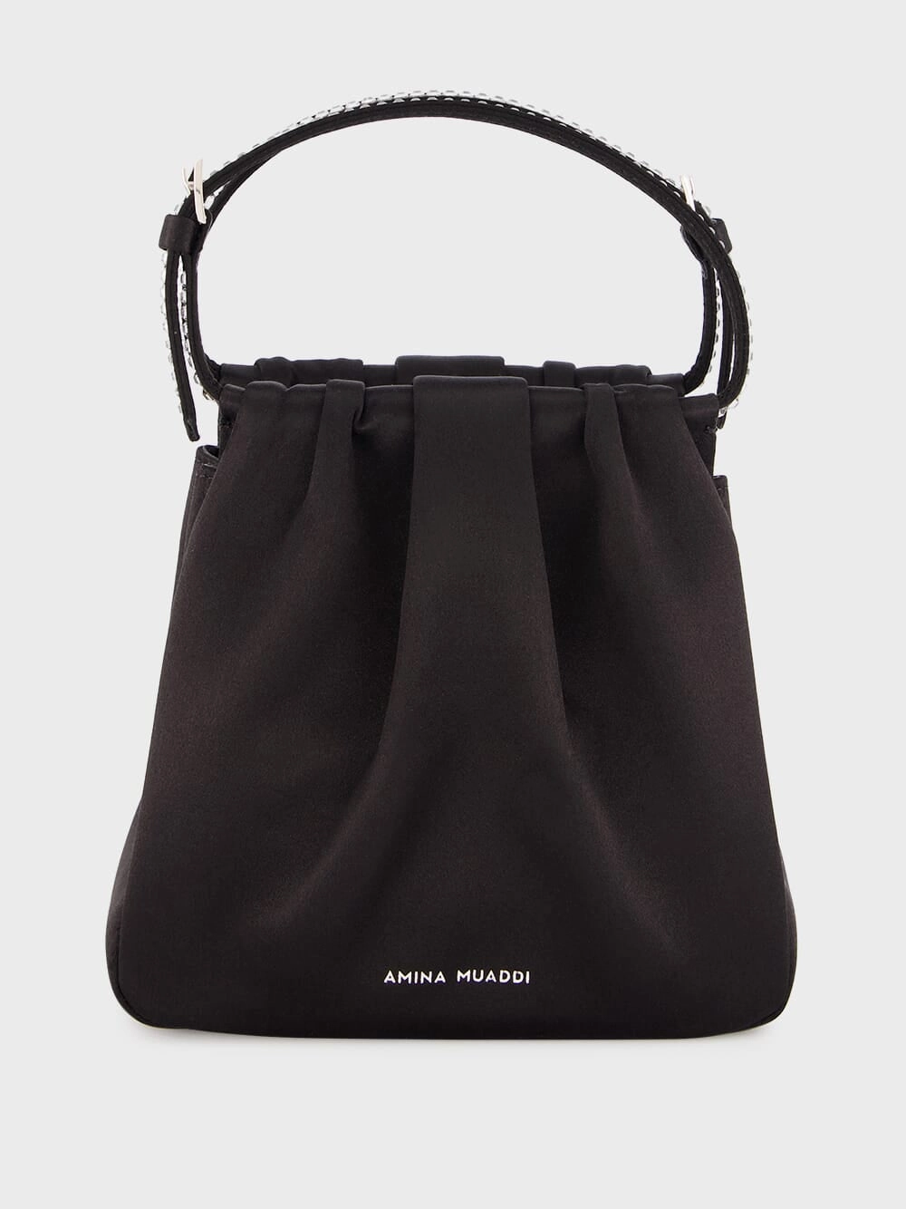 Vittoria Black Satin Bag with Crystal Handle