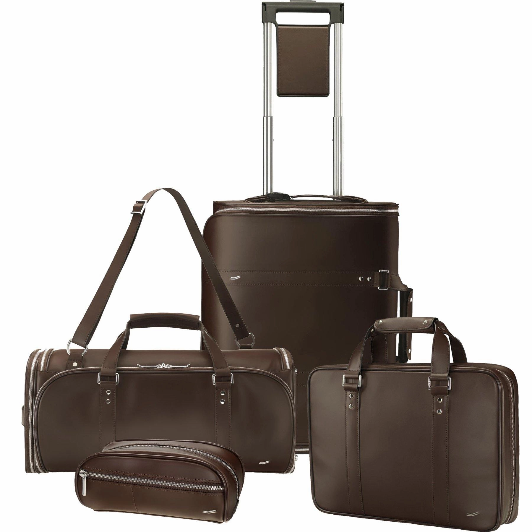 Vocier 4-Piece Travel Set Zero Crease System, Leather Travel Bag, Leather Briefcase & Dopp Kit