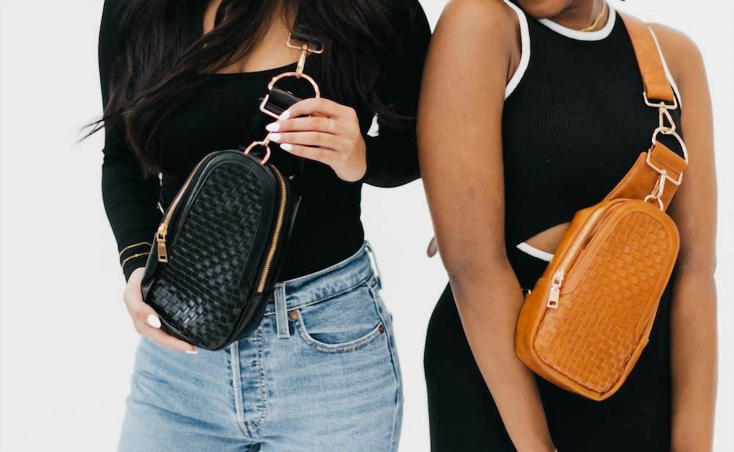Waverly Woven Crossbody Sling Bag In Black