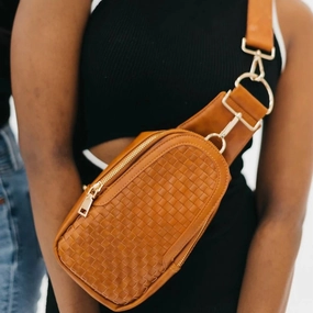 Waverly Woven Crossbody Sling Bag In Brown
