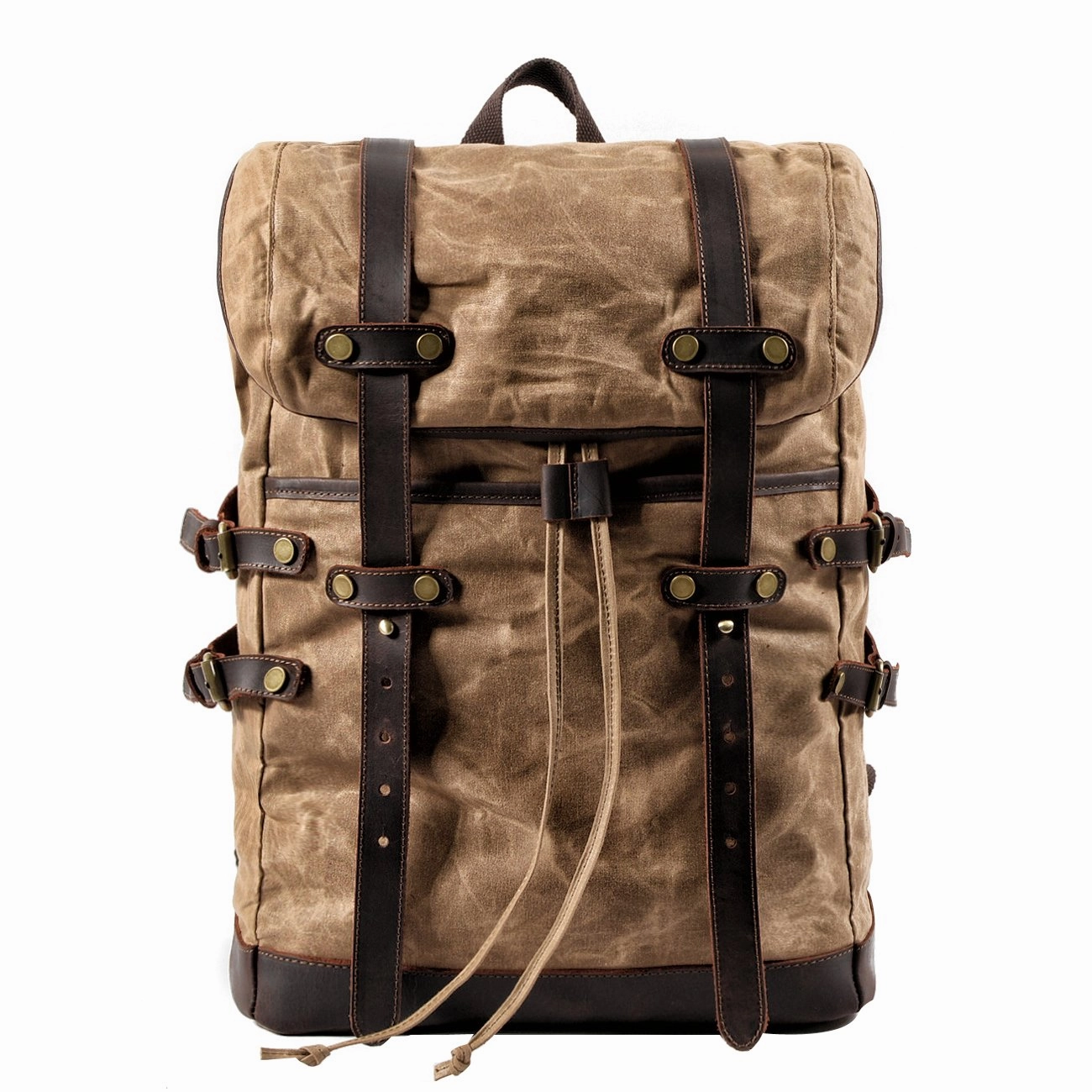 Waxed Canvas Leather Mens 15???? Computer Backpack Black Hiking Backpack Travel Backpack for Men