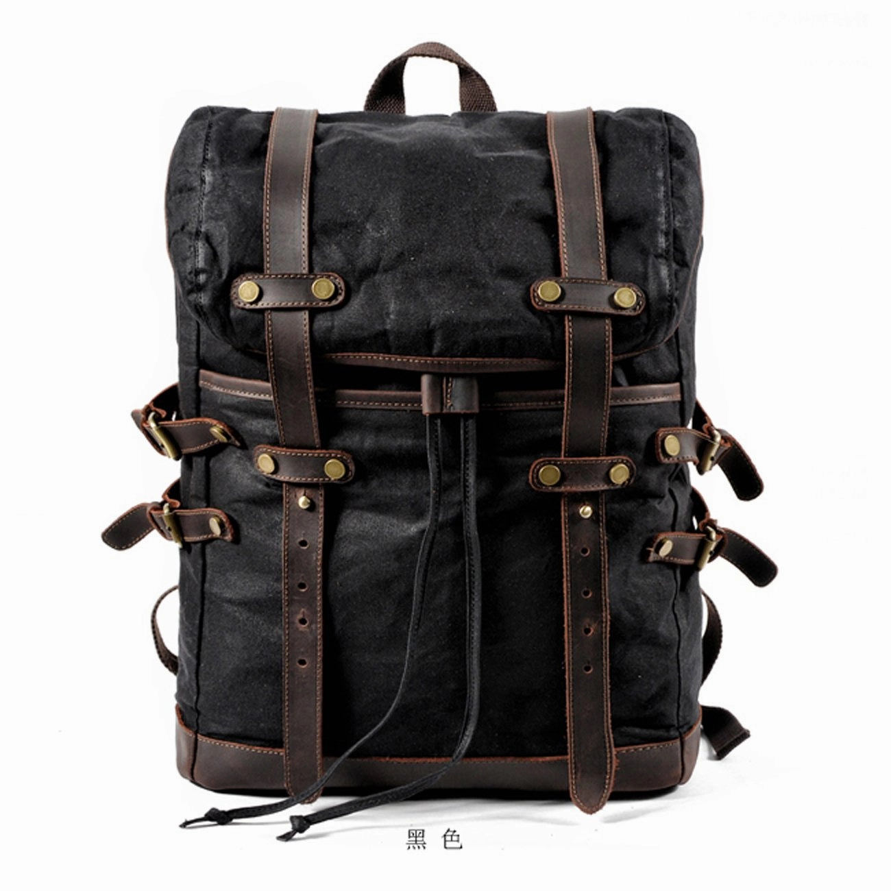 Waxed Canvas Leather Mens 15???? Computer Backpack Black Hiking Backpack Travel Backpack for Men