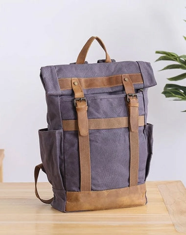 Waxed Canvas Leather Mens 15???? Gray College Backpack Travel Backpack Hiking Backpack for Men