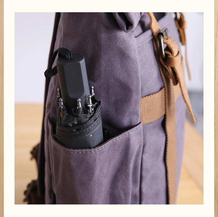 Waxed Canvas Leather Mens 15???? Gray College Backpack Travel Backpack Hiking Backpack for Men