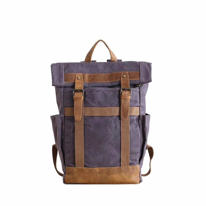 Waxed Canvas Leather Mens 15???? Gray College Backpack Travel Backpack Hiking Backpack for Men