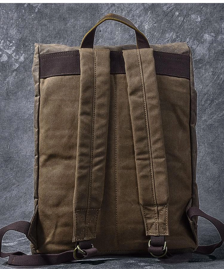 Waxed Canvas Leather Mens 15" Gray Computer Backpack Brown Travel Backpack College Backpack for Men