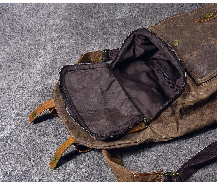 Waxed Canvas Leather Mens 15" Gray Computer Backpack Brown Travel Backpack College Backpack for Men