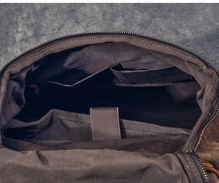 Waxed Canvas Leather Mens 15" Gray Computer Backpack Brown Travel Backpack College Backpack for Men