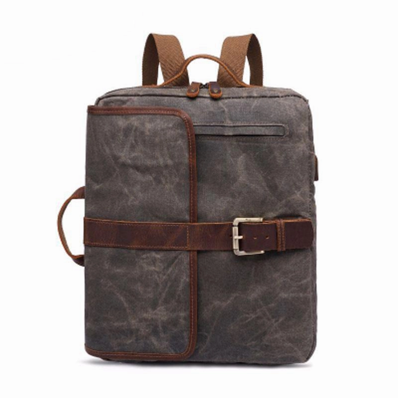 Waxed Canvas Leather Mens Cool Backpack Canvas Handbag Canvas Shoulder Bag for Men