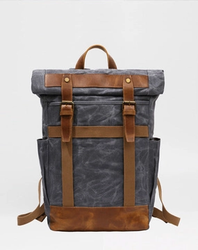 Waxed Canvas Leather Mens Waterproof Black Travel Backpack 15'' Green Computer Hiking Backpack for Men
