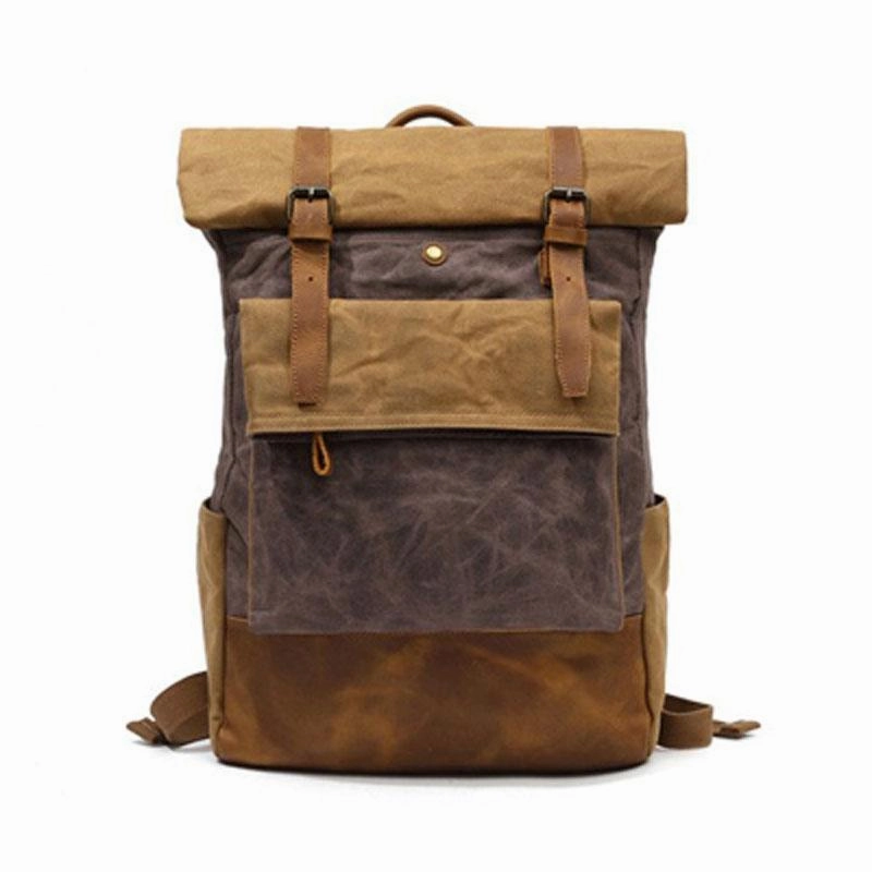 Waxed Canvas Mens Travel Backpacks Canvas School Backpacks Laptop Backpack for Men