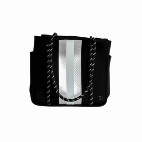 Women Courtside Small Tote Bag In Black With Silver Nad Whie Stripes
