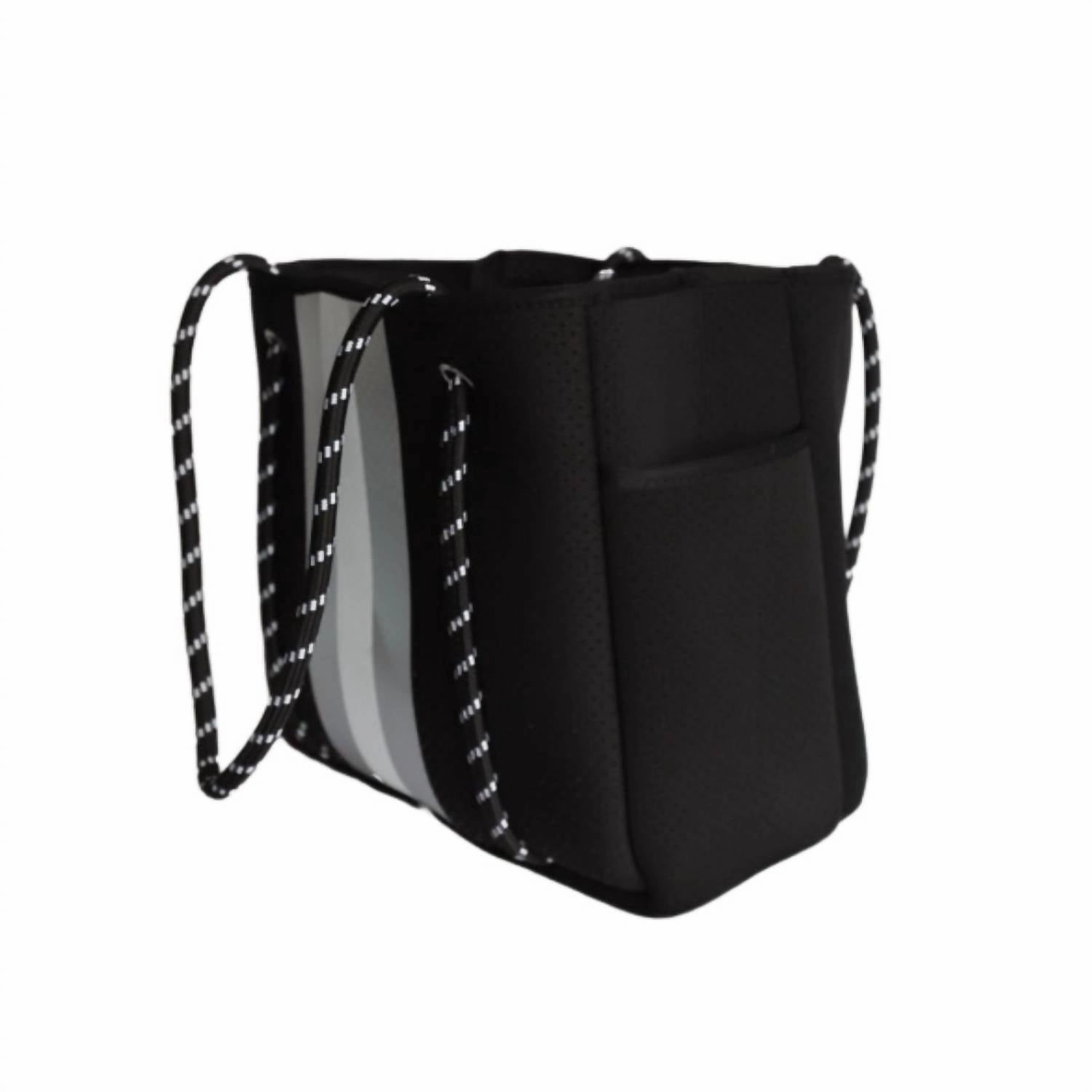 Women Courtside Small Tote Bag In Black With Silver Nad Whie Stripes