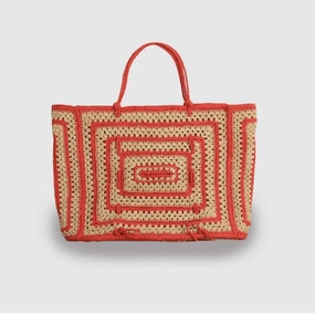 Women Raffia Two-Tone Tote Bag In Nantucket Red