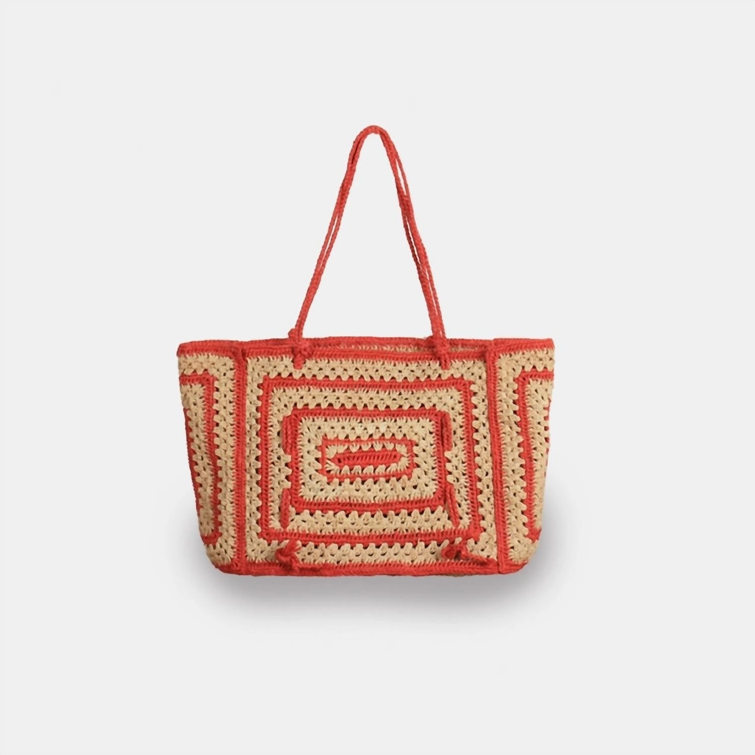 Women Raffia Two-Tone Tote Bag In Nantucket Red