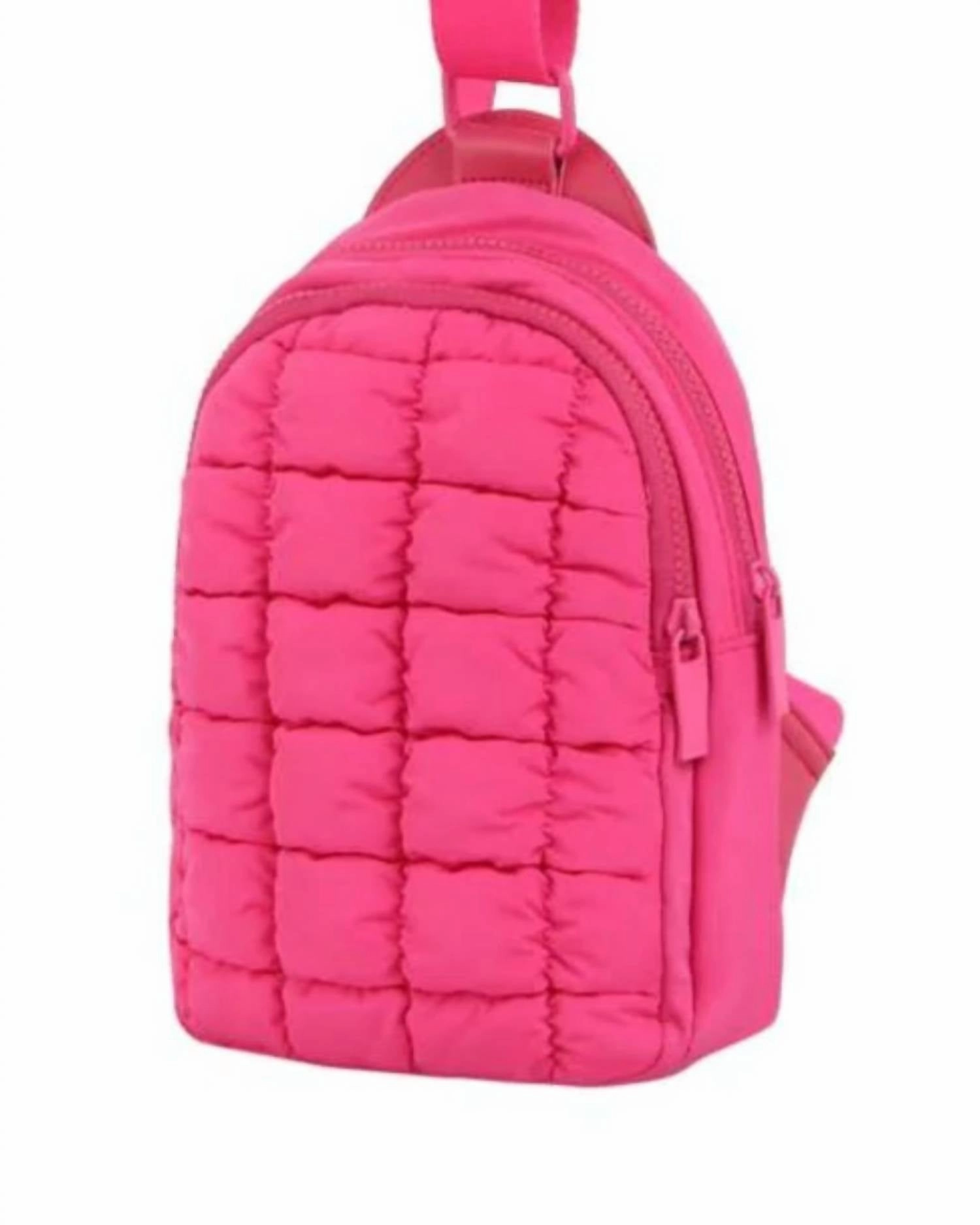 Women's Metro Muse Puffy Quilted Nylon Sling Crossbody Bag In Pink