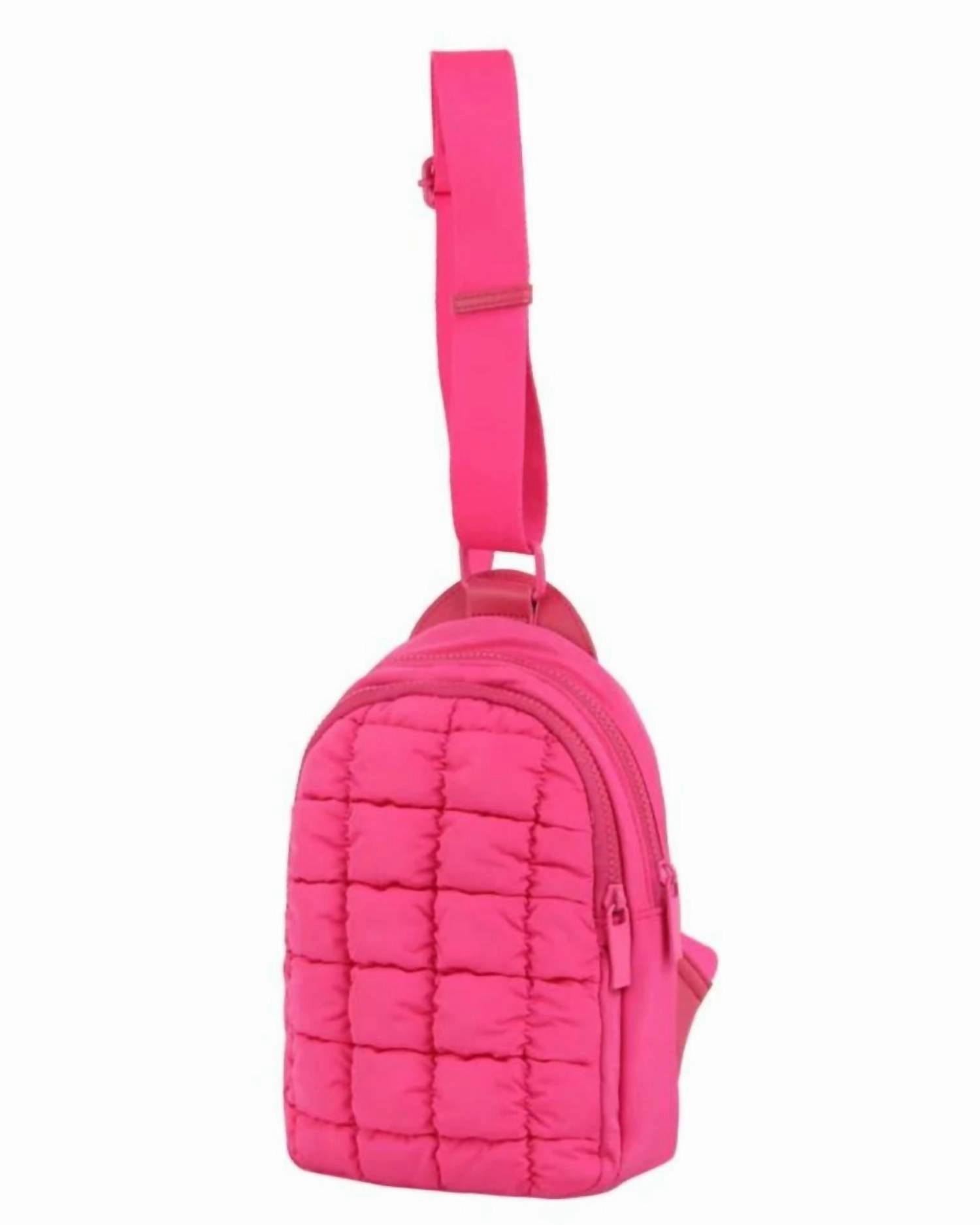 Women's Metro Muse Puffy Quilted Nylon Sling Crossbody Bag In Pink