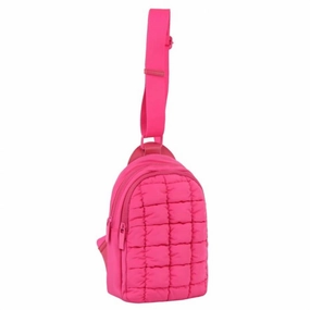 Women's Metro Muse Puffy Quilted Nylon Sling Crossbody Bag In Pink