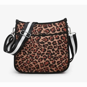 Women's Neoprene Crossbody Bag W/ Guitar Strap In Leopard