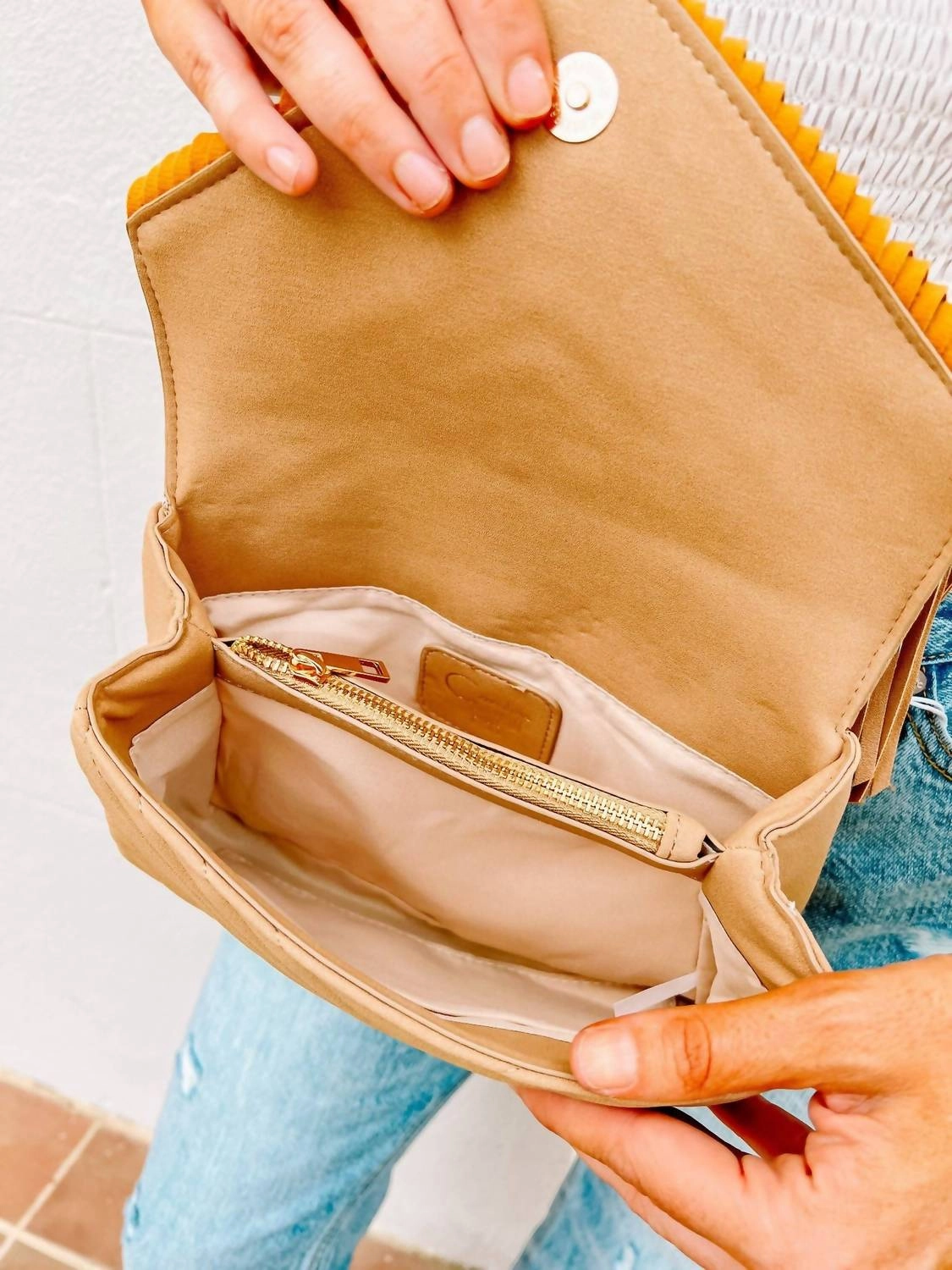 Women's Russel Quilted Crossbody With Fringe In Camel