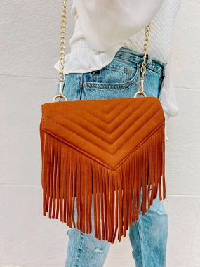 Women's Russel Quilted Crossbody With Fringe In Camel