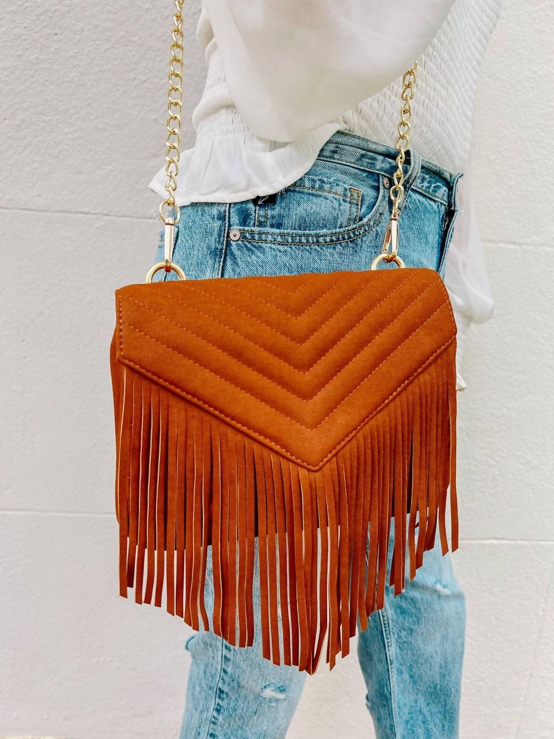 Women's Russel Quilted Crossbody With Fringe In Camel