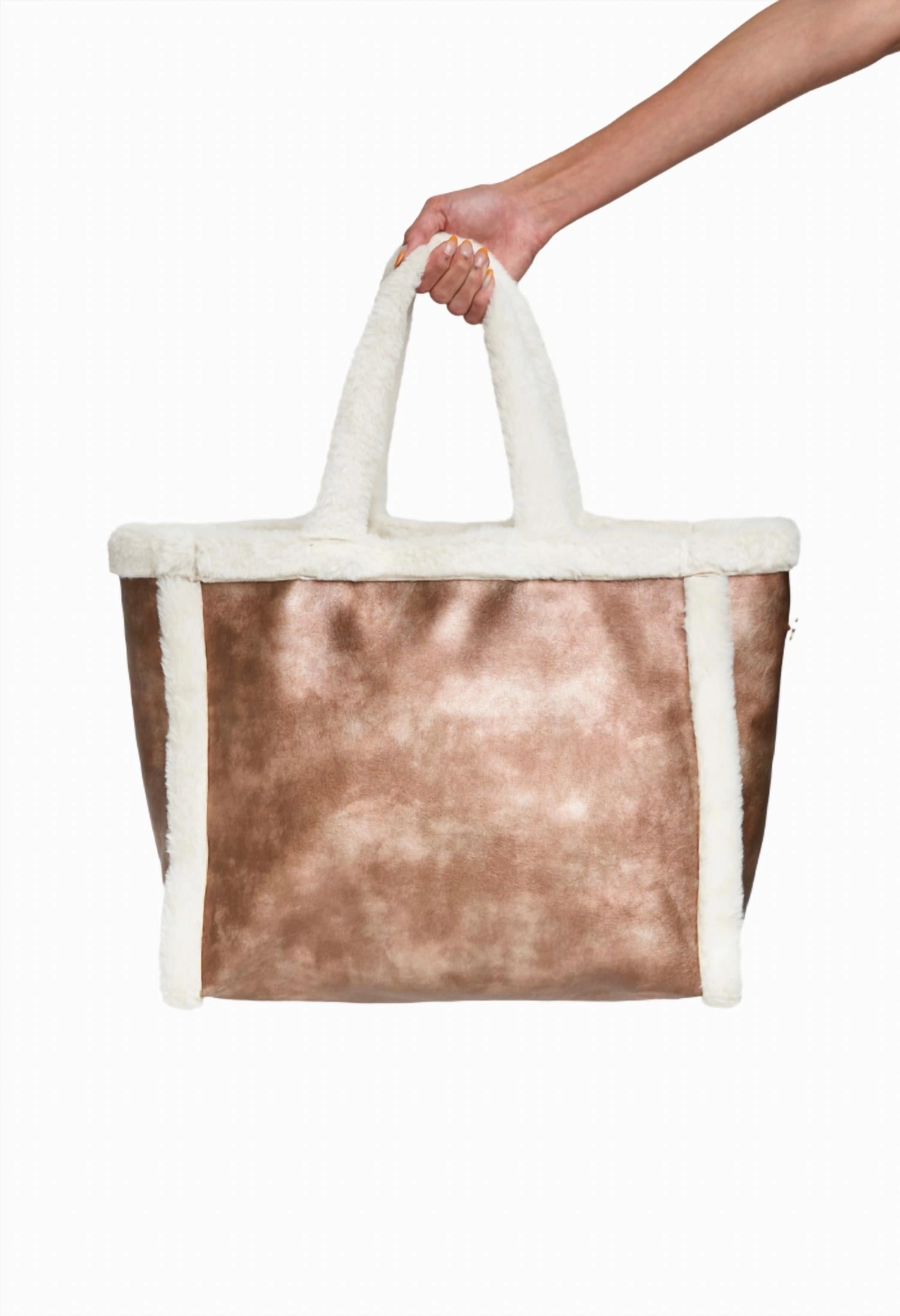 Women's Vegan Leather And Faux Fur Tote Bag In Copper