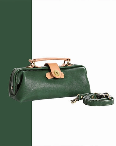 Womens Coffee Leather Mini Doctor Handbag Purses Classic Coffee Doctor Crossbody Purses for Women