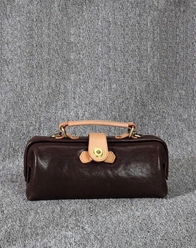 Womens Coffee Leather Mini Doctor Handbag Purses Classic Coffee Doctor Crossbody Purses for Women