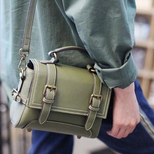 Womens Fashion GreenLeather Mini Satchel Shoulder Bag Purse Green Handbag Satchel Crossbody Bag