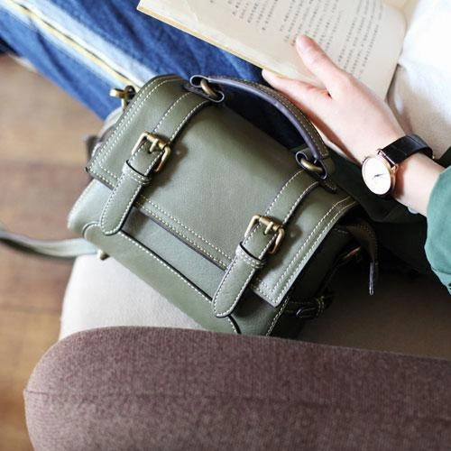 Womens Fashion GreenLeather Mini Satchel Shoulder Bag Purse Green Handbag Satchel Crossbody Bag