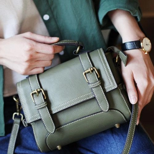 Womens Fashion GreenLeather Mini Satchel Shoulder Bag Purse Green Handbag Satchel Crossbody Bag