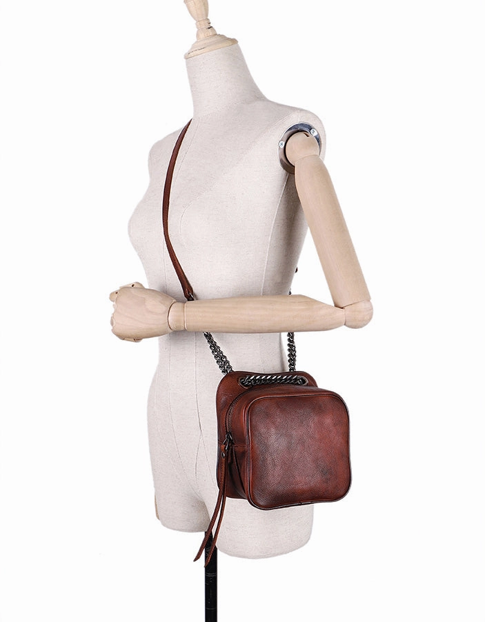 Womens Green Leather Cube Small Side Bag Mini Shoulder Bag Best Square Crossbody Purse for Ladies