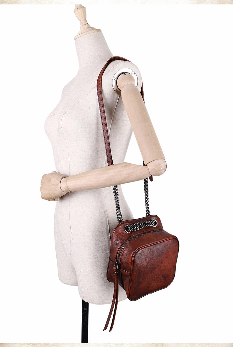 Womens Green Leather Cube Small Side Bag Mini Shoulder Bag Best Square Crossbody Purse for Ladies