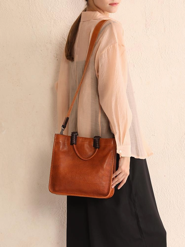 Womens Leather Satchel Bag Square Crossbody Bag Purse