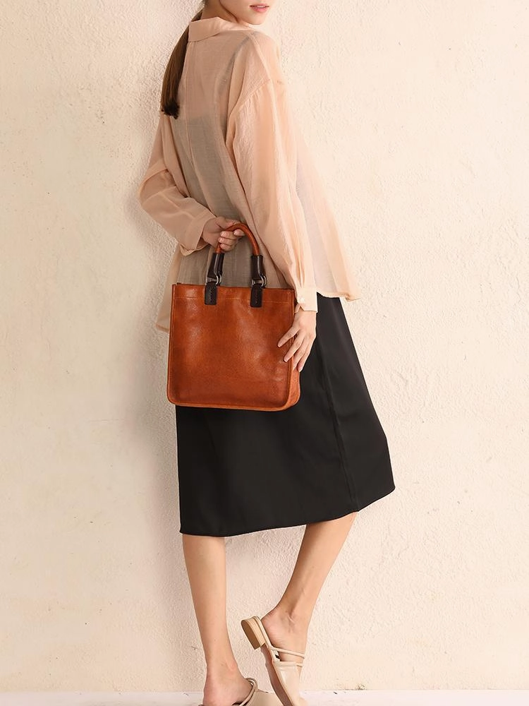 Womens Leather Satchel Bag Square Crossbody Bag Purse