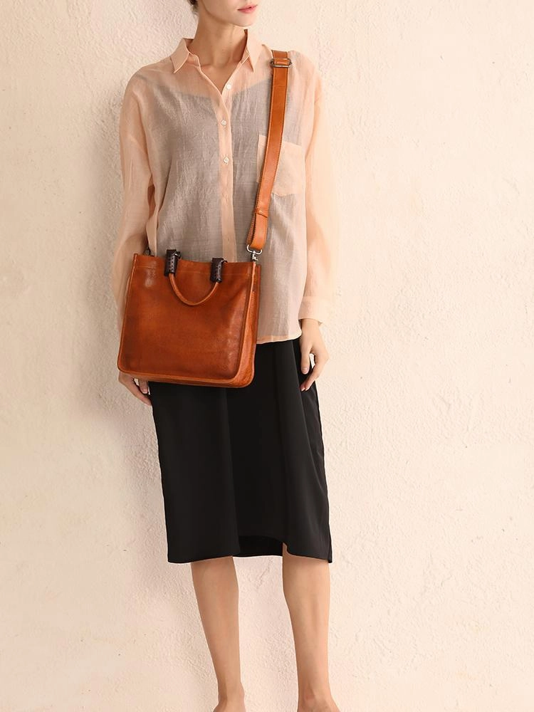 Womens Leather Satchel Bag Square Crossbody Bag Purse