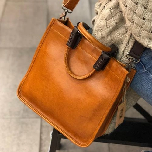 Womens Leather Satchel Bag Square Crossbody Bag Purse