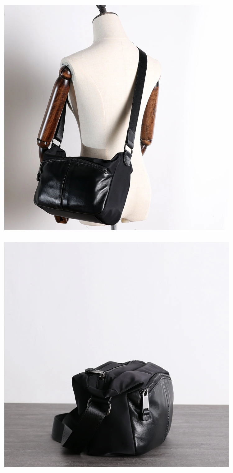 Womens Nylon Leather Small Shoulder Purse Womens Black Nylon Crossbody Purse Nylon Work Shoulder Purse for Ladies