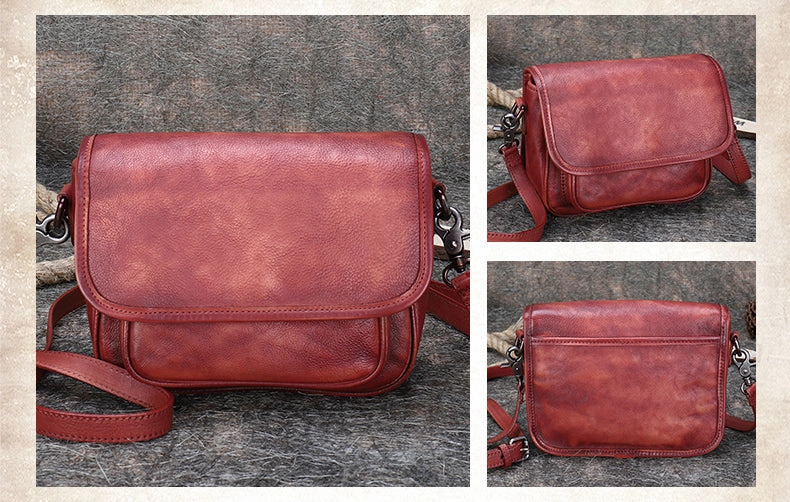 Womens Red Leather Flip Side Bag Best Shoulder Bag Small Crossbody Purse for Ladies