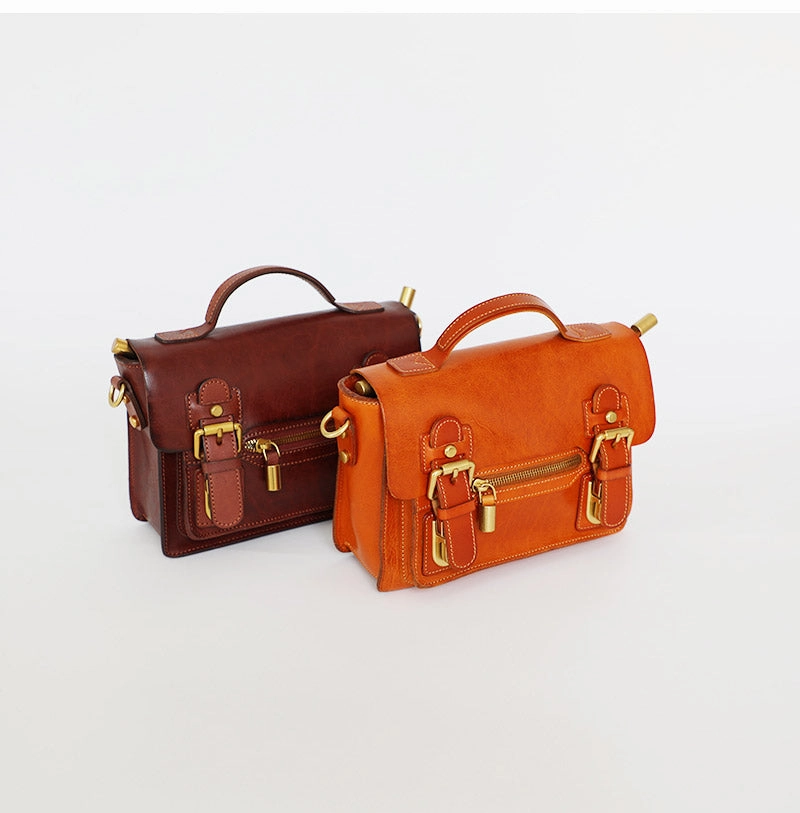 Womens Small Leather Satchel Crossbody Bag Vintage School Handbags Shoulder Bag for Ladies