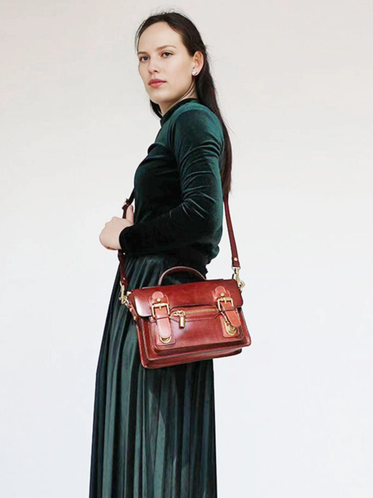 Womens Small Leather Satchel Crossbody Bag Vintage School Handbags Shoulder Bag for Ladies